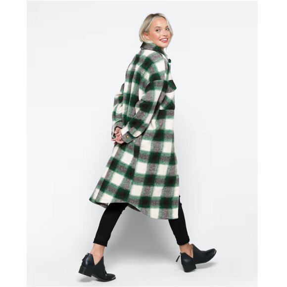 Steve Madden Long Plaid Coat - Picture 1 of 8
